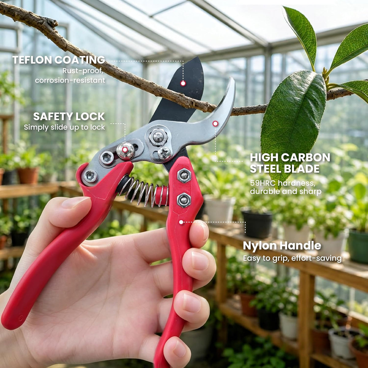 7" Pruning Shears Heavy Duty Professional, Made of Japanese SK5 Steel Blades, 4/5 Cut Capacity, Bypass Hand Pruners Garden Clippers for Tree Flower Branch Trimming, S20E