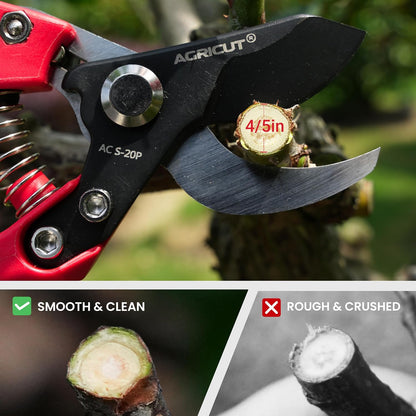 7" Pruning Shears Heavy Duty Professional, Made of Japanese SK5 Steel Blades, 4/5 Cut Capacity, Bypass Hand Pruners Garden Clippers for Tree Flower Branch Trimming, S20E