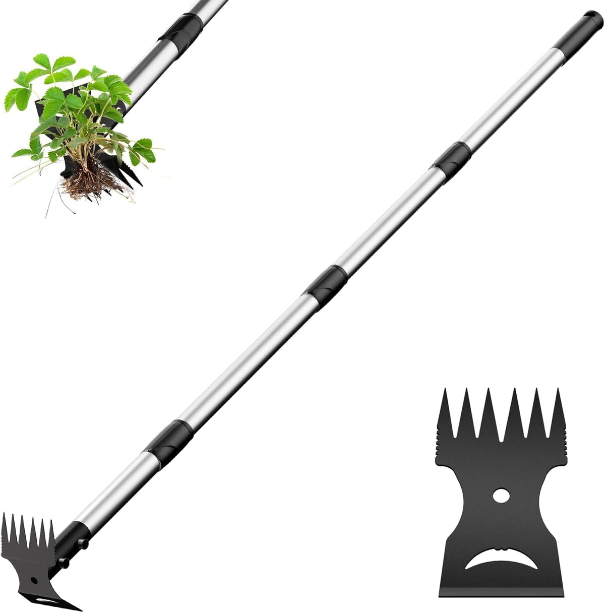 Weed Puller Tool with Long Handle 2-in-1 Garden Hoe and Weed Rake