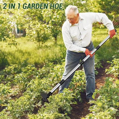 Weed Puller Tool with Long Handle 2-in-1 Garden Hoe and Weed Rake