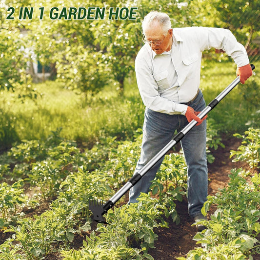 Weed Puller Tool with Long Handle 2-in-1 Garden Hoe and Weed Rake