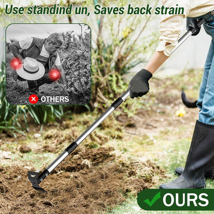 Weed Puller Tool with Long Handle 2-in-1 Garden Hoe and Weed Rake
