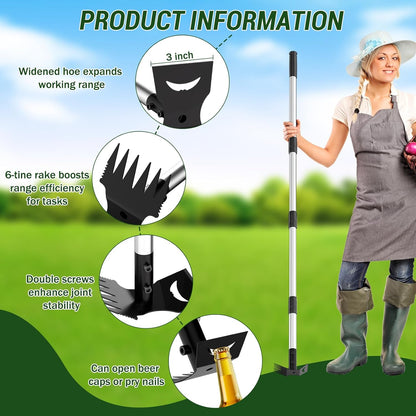 Weed Puller Tool with Long Handle 2-in-1 Garden Hoe and Weed Rake