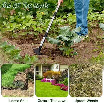 Weed Puller Tool with Long Handle 2-in-1 Garden Hoe and Weed Rake