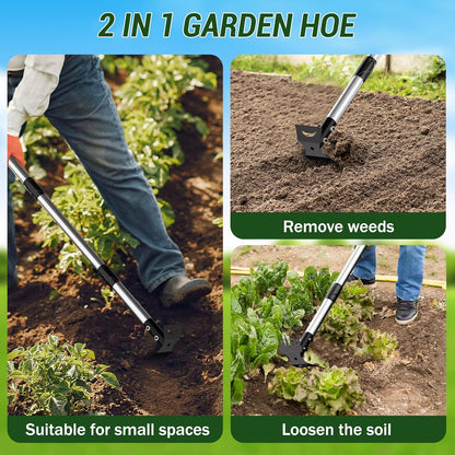 Weed Puller Tool with Long Handle 2-in-1 Garden Hoe and Weed Rake