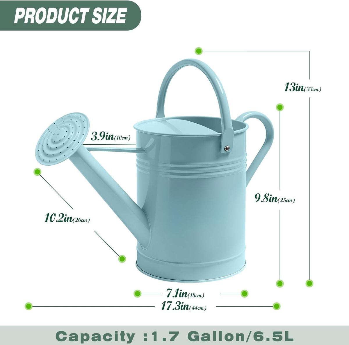 6.5L Blue Metal Watering Can for Outdoor & Indoor Plants, Galvanized Steel Metal Water Can with Removable Spout, Movable Top Handle, Rust-Resistant Watering Pot for Garden, Lawn, Flowers