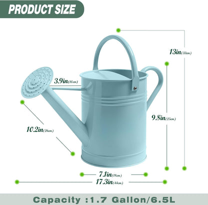 6.5L Blue Metal Watering Can for Outdoor & Indoor Plants, Galvanized Steel Metal Water Can with Removable Spout, Movable Top Handle, Rust-Resistant Watering Pot for Garden, Lawn, Flowers