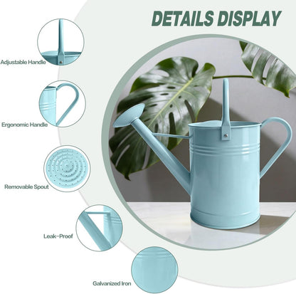 6.5L Blue Metal Watering Can for Outdoor & Indoor Plants, Galvanized Steel Metal Water Can with Removable Spout, Movable Top Handle, Rust-Resistant Watering Pot for Garden, Lawn, Flowers