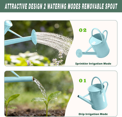 6.5L Blue Metal Watering Can for Outdoor & Indoor Plants, Galvanized Steel Metal Water Can with Removable Spout, Movable Top Handle, Rust-Resistant Watering Pot for Garden, Lawn, Flowers