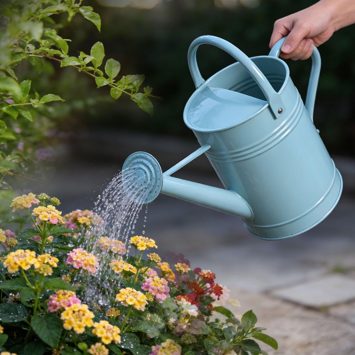 6.5L Blue Metal Watering Can for Outdoor & Indoor Plants, Galvanized Steel Metal Water Can with Removable Spout, Movable Top Handle, Rust-Resistant Watering Pot for Garden, Lawn, Flowers