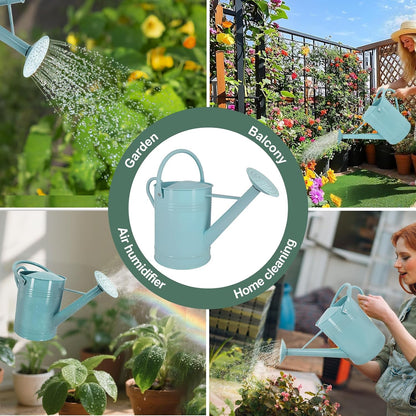 6.5L Blue Metal Watering Can for Outdoor & Indoor Plants, Galvanized Steel Metal Water Can with Removable Spout, Movable Top Handle, Rust-Resistant Watering Pot for Garden, Lawn, Flowers