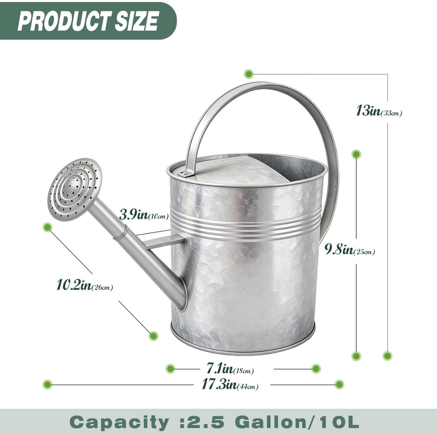 6.5L Blue Metal Watering Can for Outdoor & Indoor Plants, Galvanized Steel Metal Water Can with Removable Spout, Movable Top Handle, Rust-Resistant Watering Pot for Garden, Lawn, Flowers