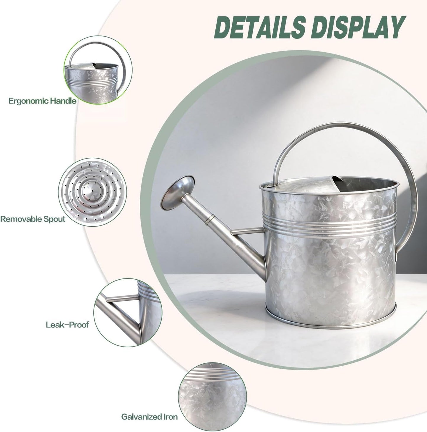 6.5L Blue Metal Watering Can for Outdoor & Indoor Plants, Galvanized Steel Metal Water Can with Removable Spout, Movable Top Handle, Rust-Resistant Watering Pot for Garden, Lawn, Flowers