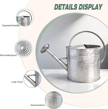 6.5L Blue Metal Watering Can for Outdoor & Indoor Plants, Galvanized Steel Metal Water Can with Removable Spout, Movable Top Handle, Rust-Resistant Watering Pot for Garden, Lawn, Flowers