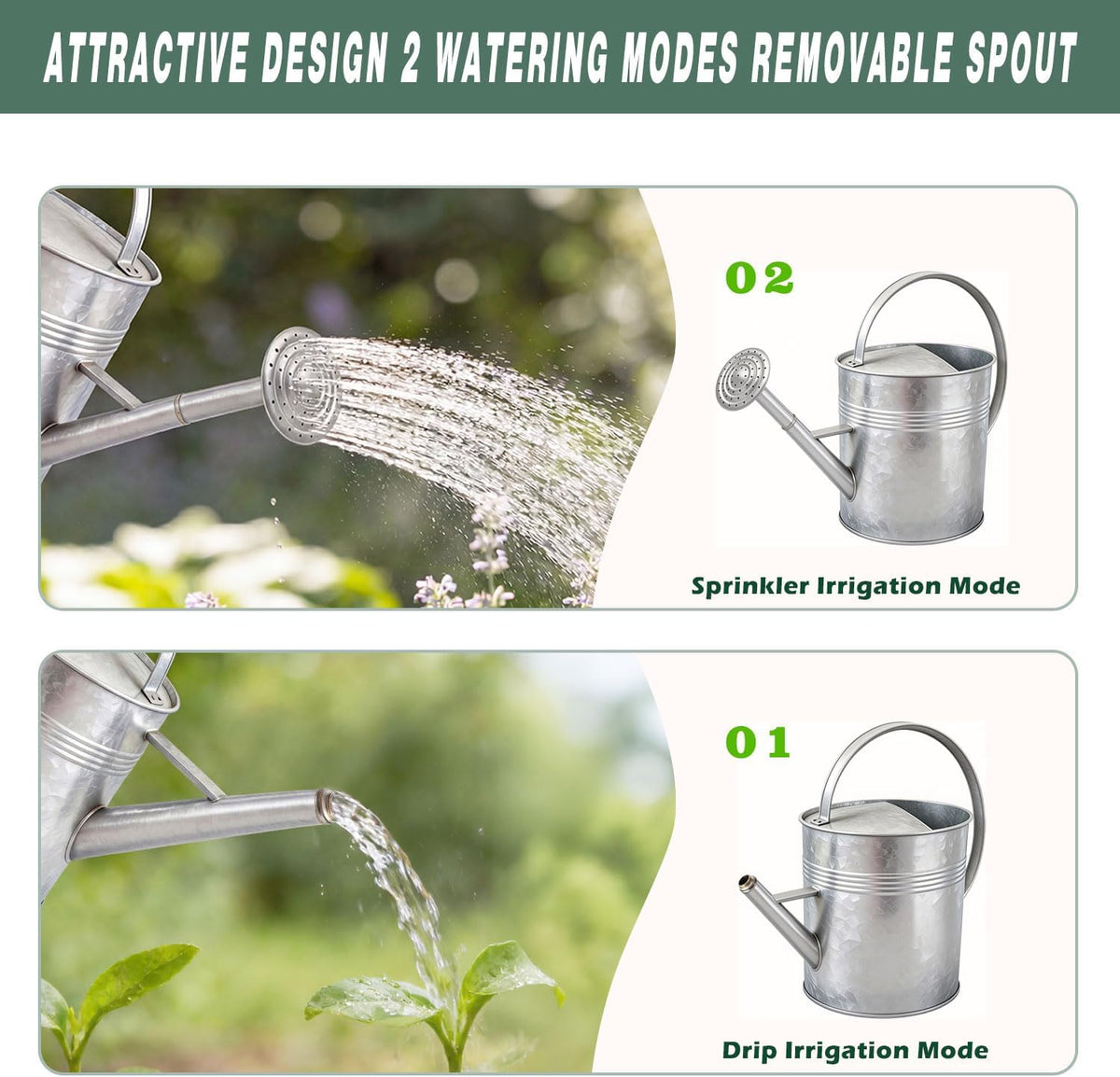 6.5L Blue Metal Watering Can for Outdoor & Indoor Plants, Galvanized Steel Metal Water Can with Removable Spout, Movable Top Handle, Rust-Resistant Watering Pot for Garden, Lawn, Flowers