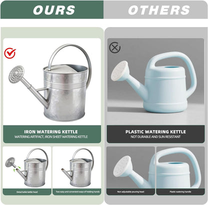 6.5L Blue Metal Watering Can for Outdoor & Indoor Plants, Galvanized Steel Metal Water Can with Removable Spout, Movable Top Handle, Rust-Resistant Watering Pot for Garden, Lawn, Flowers