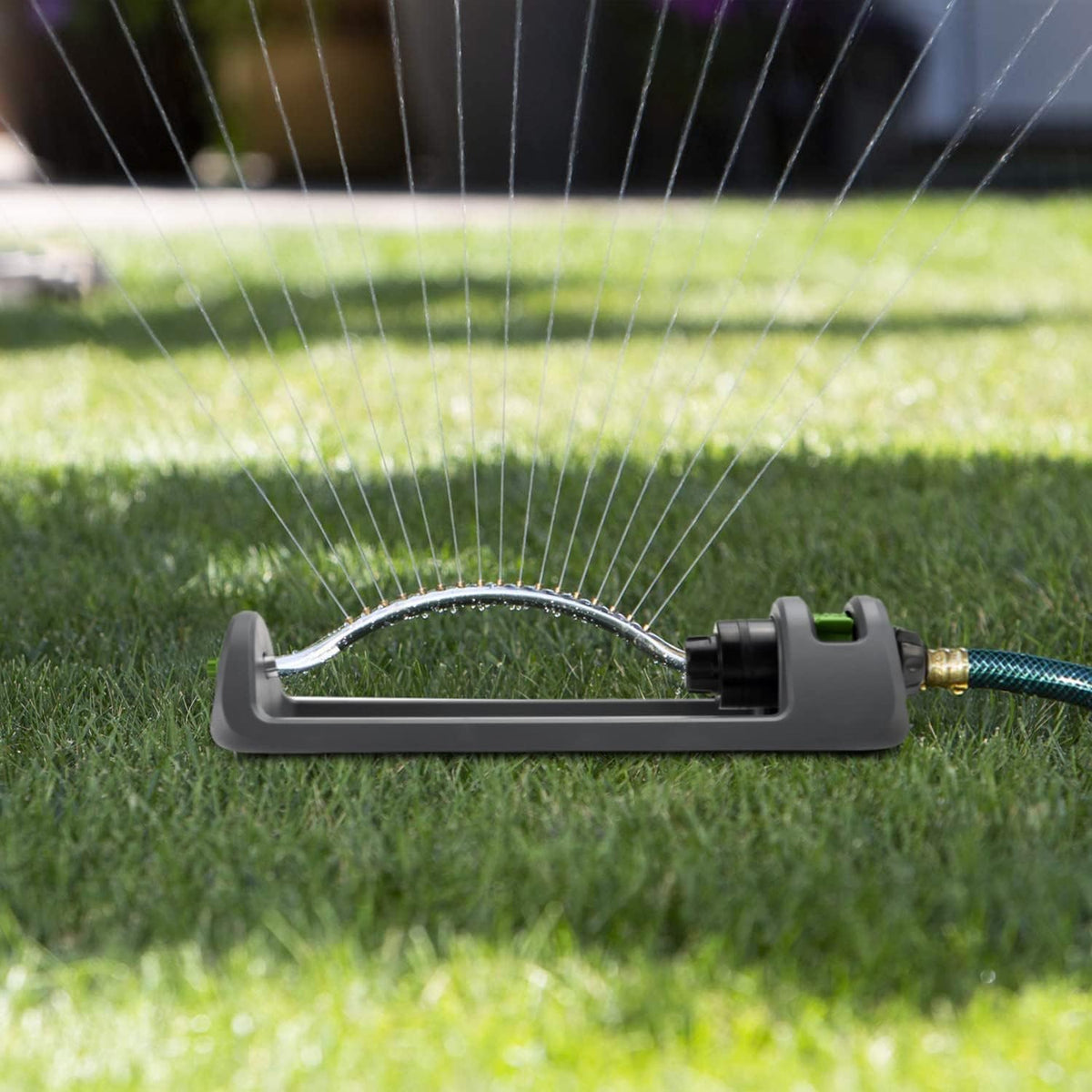 Lawn Sprinkler, 18-Hole Brass Nozzle Oscillating Sprinkler, Garden Tool for Lawns up to 3,600 Square Feet, Jet Cleaning Needle Hidden on the End of the Product, Gray