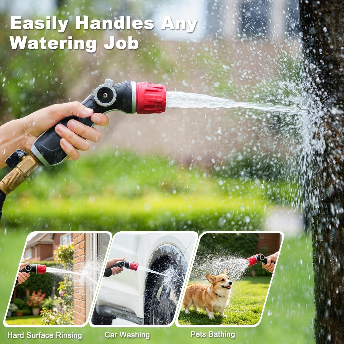 Metal Water Hose Nozzle Heavy Duty, High Pressure, Leak Proof