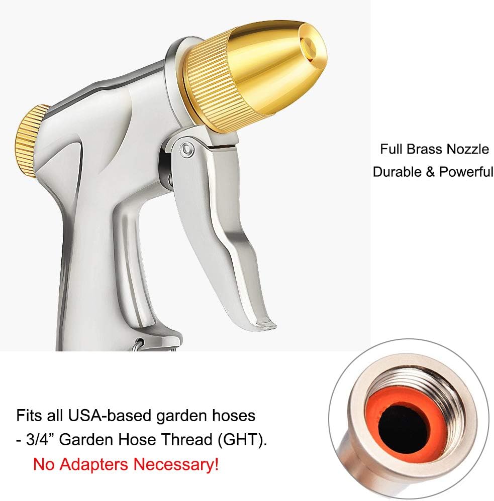 Metal Water Hose Nozzle Heavy Duty, High Pressure, Leak Proof