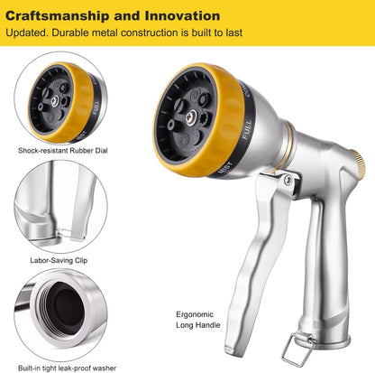 Metal Water Hose Nozzle Heavy Duty, High Pressure, Leak Proof