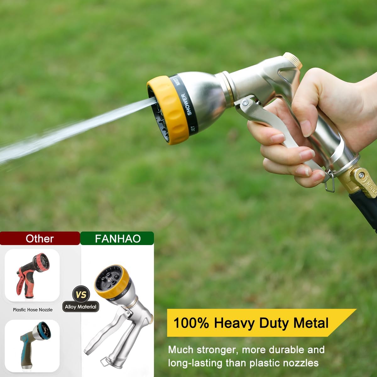 Metal Water Hose Nozzle Heavy Duty, High Pressure, Leak Proof