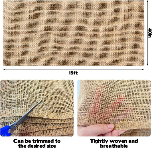 2 Pack Burlap Plant Covers Freeze Protection,15ftx40in Burlap Fabric Bags,Natural Burlap Plant Blankets,Plant Covers Freeze Protection for Winter Outdoor Bushes Trees Potted Plants
