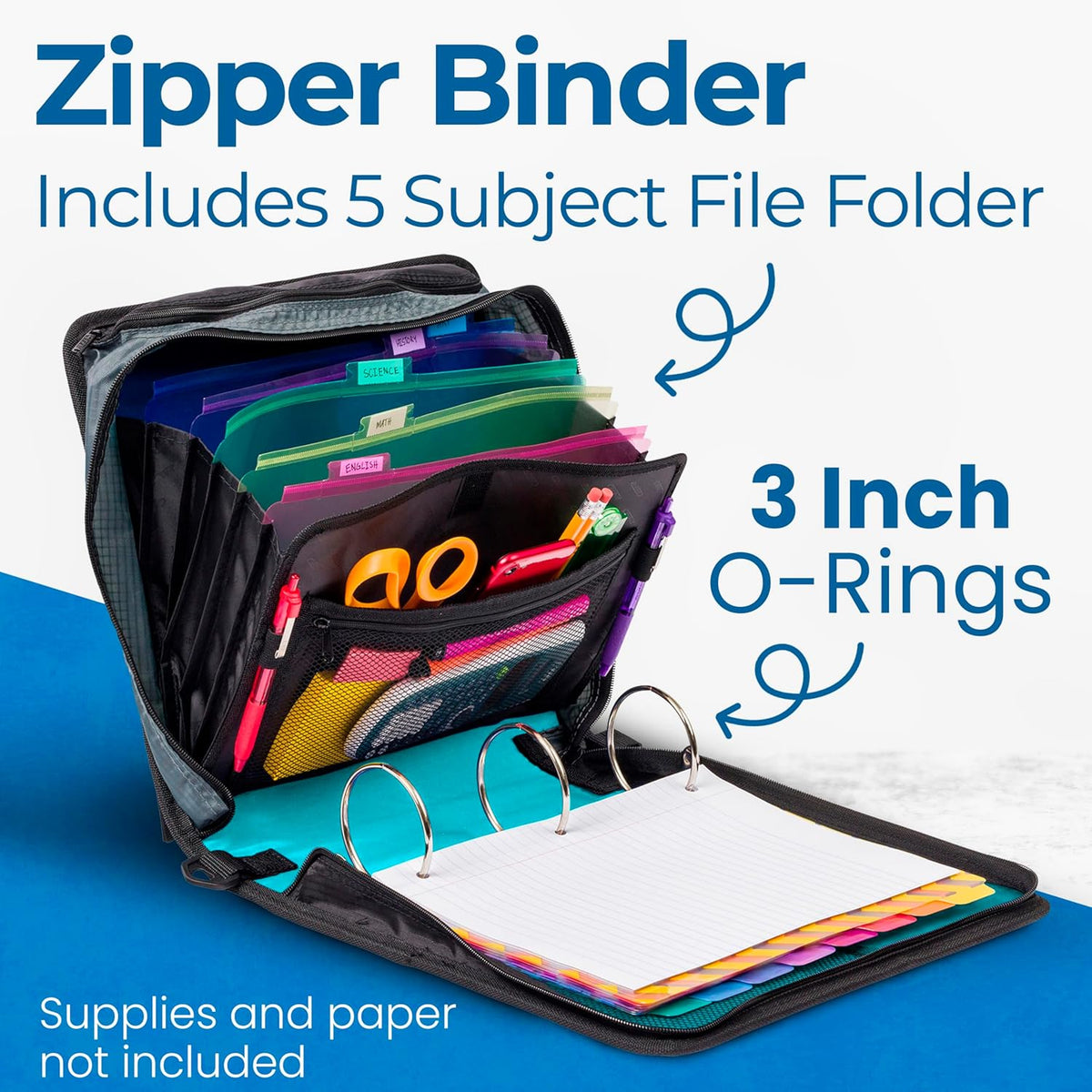 School Zipper Binder | 3-Inch O-Rings | 600-Sheet | D-146 Key Lime