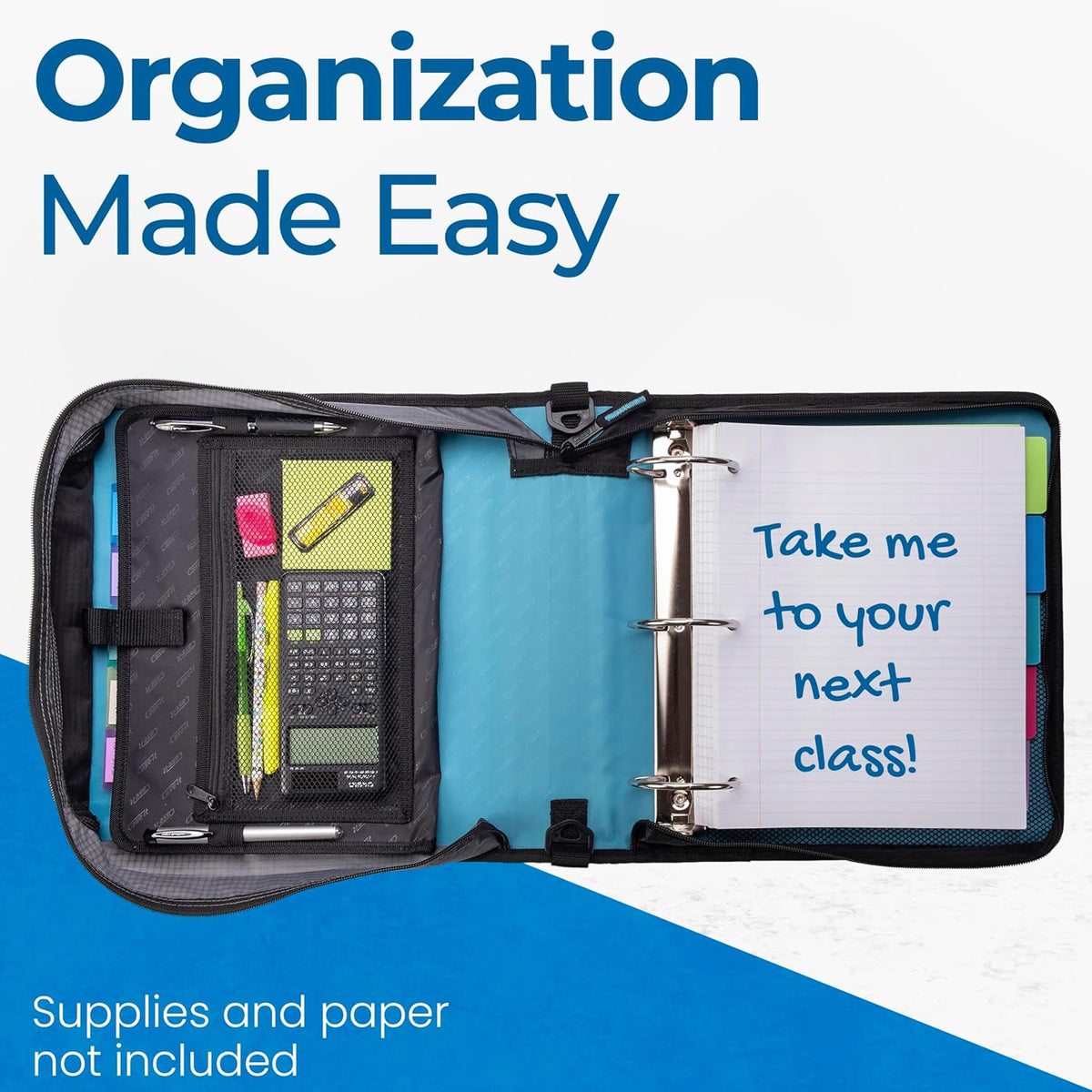 School Zipper Binder | 3-Inch O-Rings | 600-Sheet | D-146 Key Lime