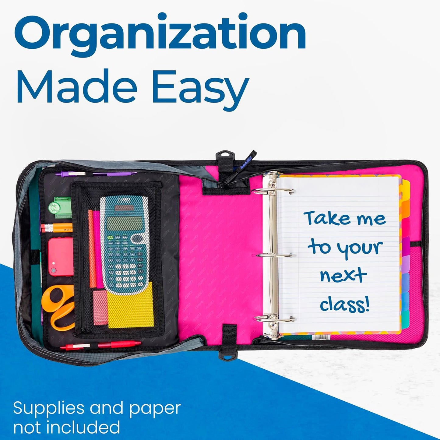 School Zipper Binder | 3-Inch O-Rings | 600-Sheet | D-146 Key Lime