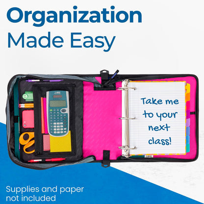 School Zipper Binder | 3-Inch O-Rings | 600-Sheet | D-146 Key Lime