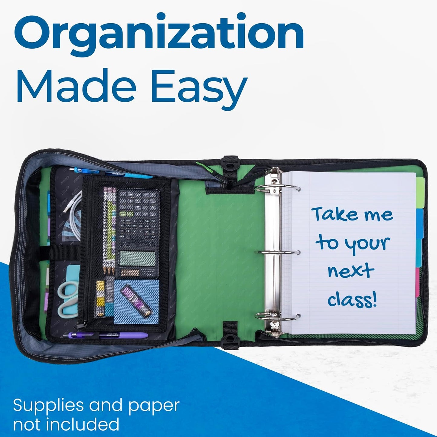 School Zipper Binder | 3-Inch O-Rings | 600-Sheet | D-146 Key Lime