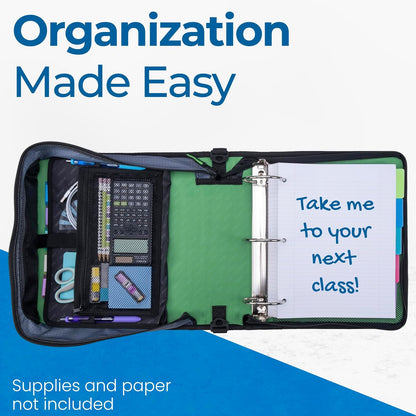 School Zipper Binder | 3-Inch O-Rings | 600-Sheet | D-146 Key Lime