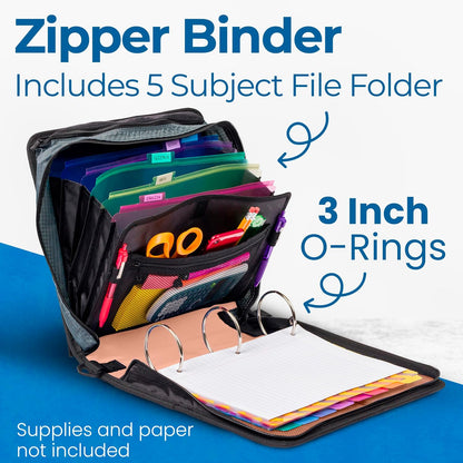 School Zipper Binder | 3-Inch O-Rings | 600-Sheet | D-146 Key Lime