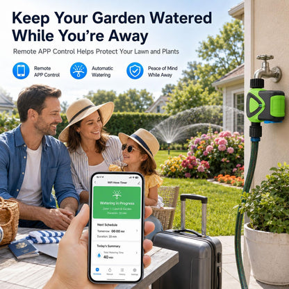 Smart WiFi Hose Timer No Hub Required, App-Controlled Sprinkler Timer for Garden Hose, Automatic Watering Timer for Lawn Yard Greenhouse, Rain Delay, 3/4 Inch Faucet, IP65 Waterproof