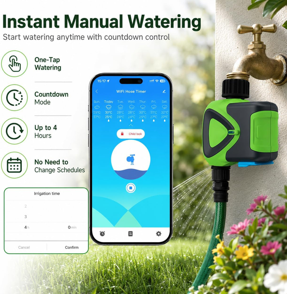 Smart WiFi Hose Timer No Hub Required, App-Controlled Sprinkler Timer for Garden Hose, Automatic Watering Timer for Lawn Yard Greenhouse, Rain Delay, 3/4 Inch Faucet, IP65 Waterproof
