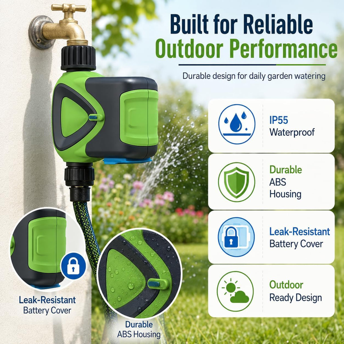 Smart WiFi Hose Timer No Hub Required, App-Controlled Sprinkler Timer for Garden Hose, Automatic Watering Timer for Lawn Yard Greenhouse, Rain Delay, 3/4 Inch Faucet, IP65 Waterproof