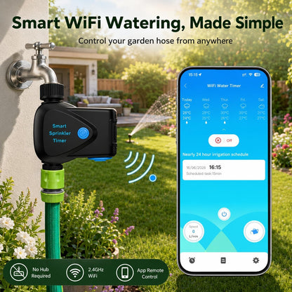 Smart WiFi Hose Timer No Hub Required, App-Controlled Sprinkler Timer for Garden Hose, Automatic Watering Timer for Lawn Yard Greenhouse, Rain Delay, 3/4 Inch Faucet, IP65 Waterproof