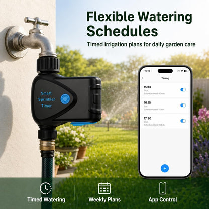 Smart WiFi Hose Timer No Hub Required, App-Controlled Sprinkler Timer for Garden Hose, Automatic Watering Timer for Lawn Yard Greenhouse, Rain Delay, 3/4 Inch Faucet, IP65 Waterproof
