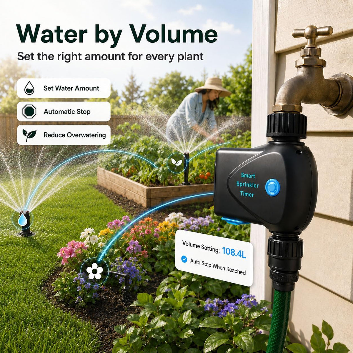 Smart WiFi Hose Timer No Hub Required, App-Controlled Sprinkler Timer for Garden Hose, Automatic Watering Timer for Lawn Yard Greenhouse, Rain Delay, 3/4 Inch Faucet, IP65 Waterproof
