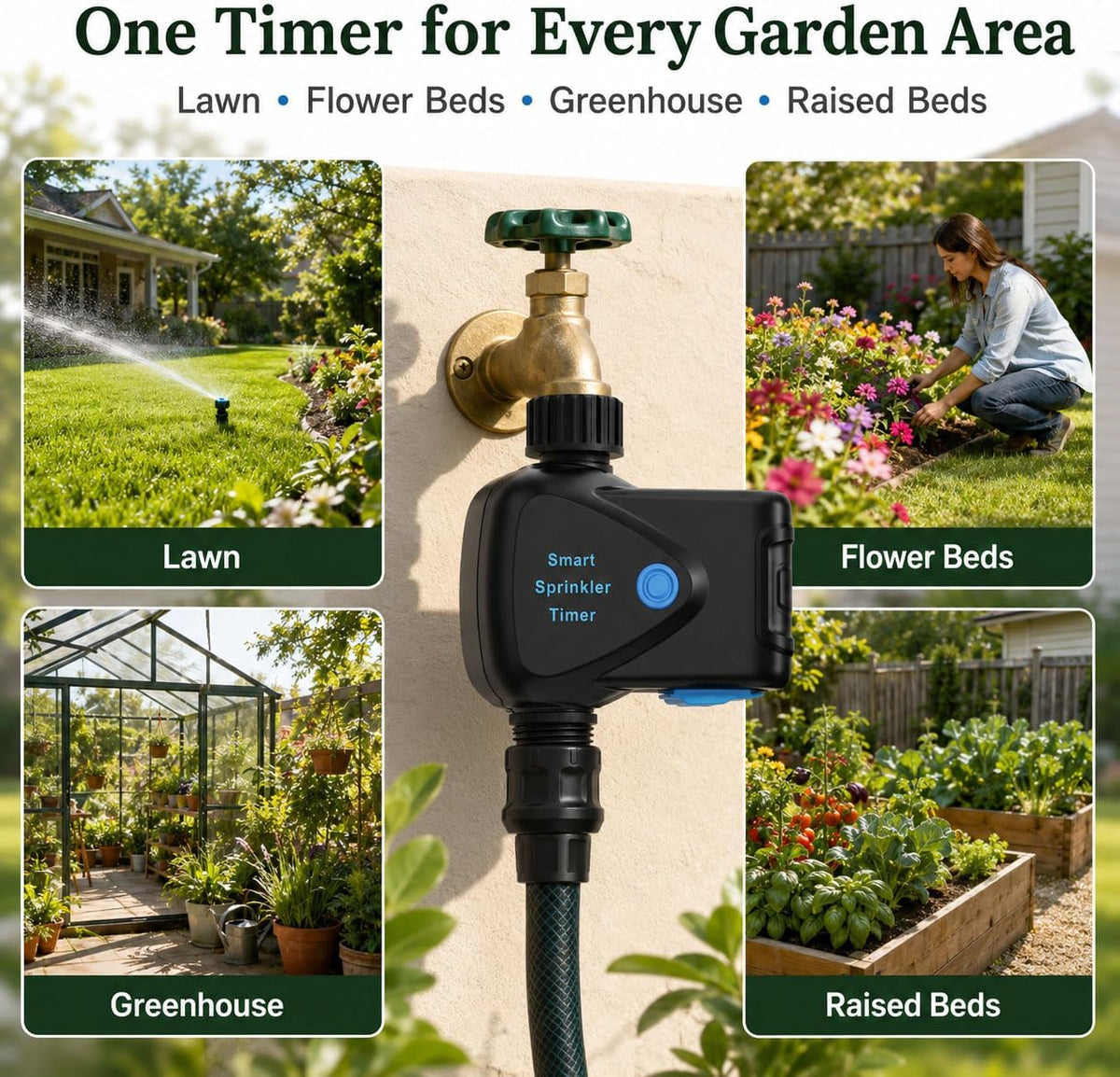 Smart WiFi Hose Timer No Hub Required, App-Controlled Sprinkler Timer for Garden Hose, Automatic Watering Timer for Lawn Yard Greenhouse, Rain Delay, 3/4 Inch Faucet, IP65 Waterproof