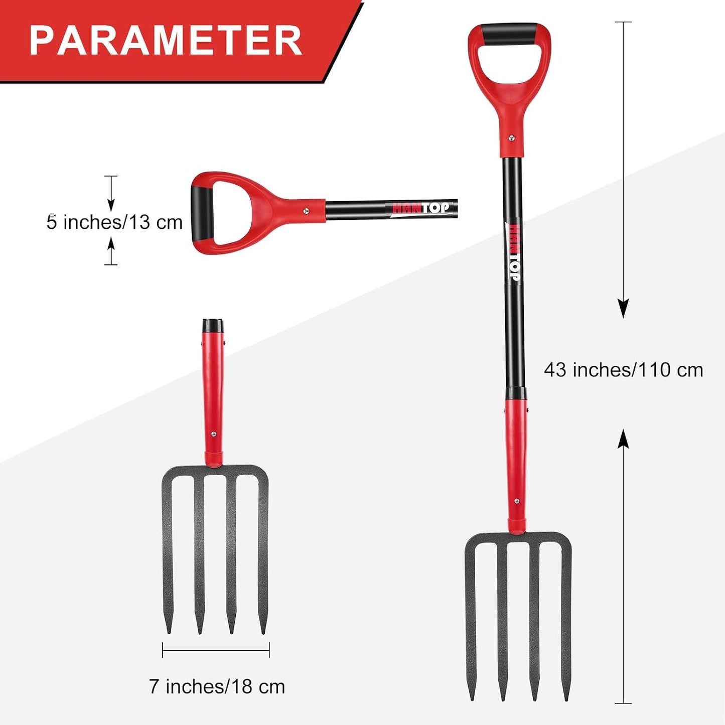 4-Tine Forged Garden Fork Digging Forks with Fiberglass Handle 43 in