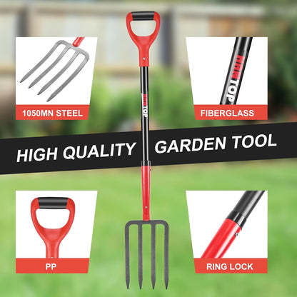 4-Tine Forged Garden Fork Digging Forks with Fiberglass Handle 43 in