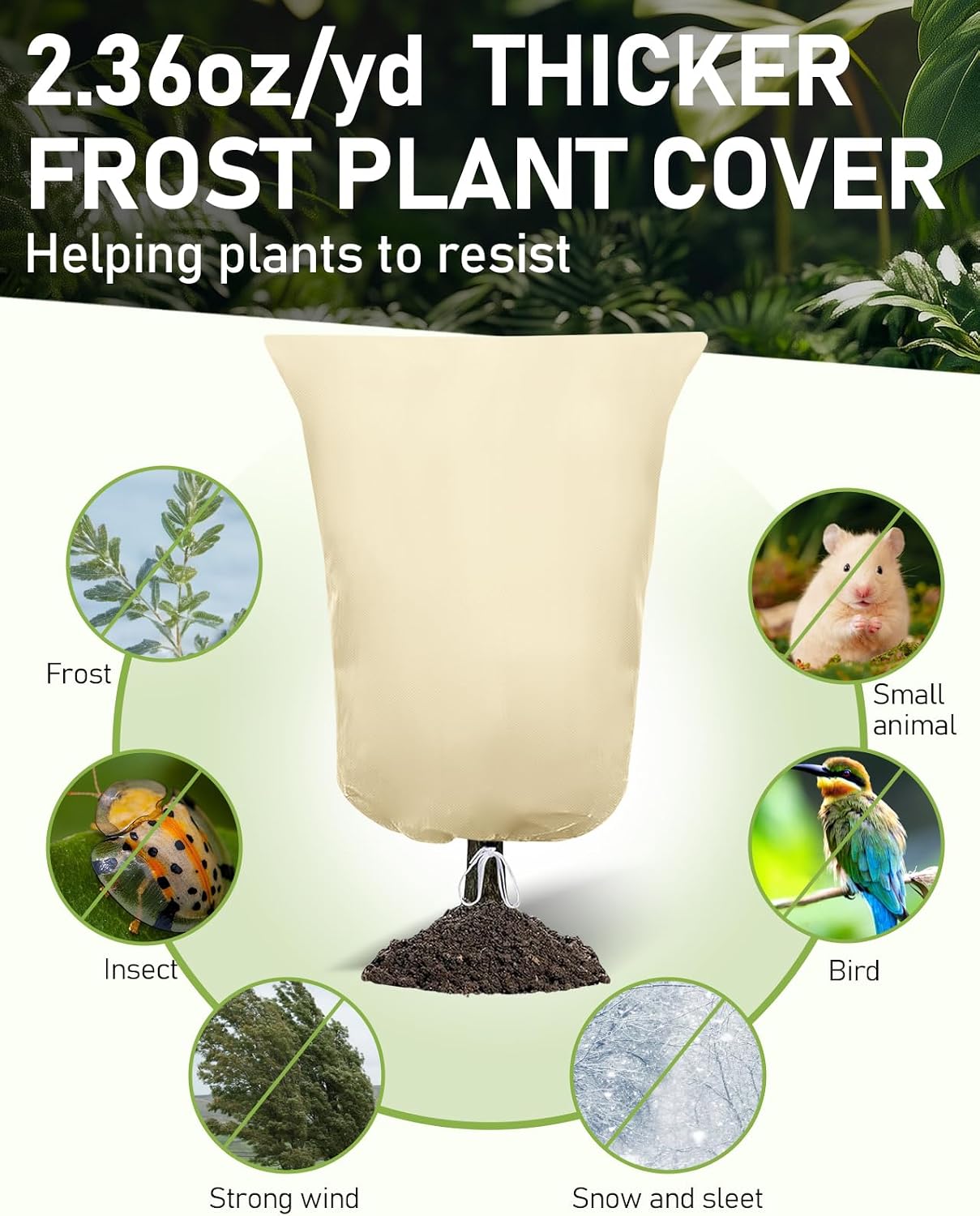 Winter Plant Covers Freeze Protection, 2 Pack Frost Covers (47.3" X 71"), with Zipper and Drawstring Reusable, 2.36 oz/yd² Frost Blankets for Outdoor Plants, for Potted Shrubs Fruit Trees