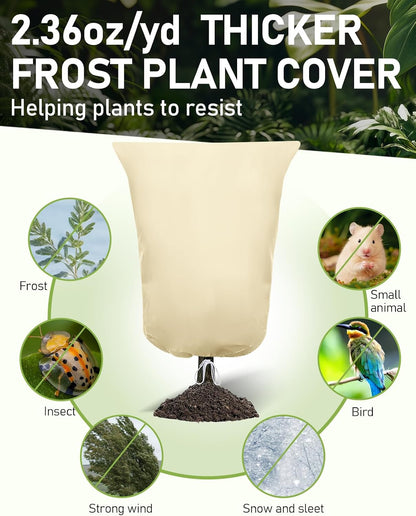 Winter Plant Covers Freeze Protection, 2 Pack Frost Covers (47.3" X 71"), with Zipper and Drawstring Reusable, 2.36 oz/yd² Frost Blankets for Outdoor Plants, for Potted Shrubs Fruit Trees