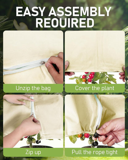 Winter Plant Covers Freeze Protection, 2 Pack Frost Covers (47.3" X 71"), with Zipper and Drawstring Reusable, 2.36 oz/yd² Frost Blankets for Outdoor Plants, for Potted Shrubs Fruit Trees