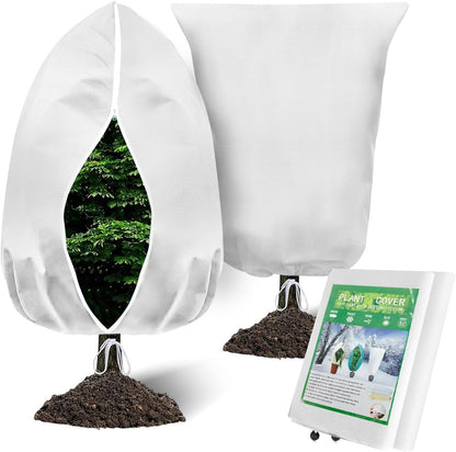 Winter Plant Covers Freeze Protection, 2 Pack Frost Covers (47.3" X 71"), with Zipper and Drawstring Reusable, 2.36 oz/yd² Frost Blankets for Outdoor Plants, for Potted Shrubs Fruit Trees