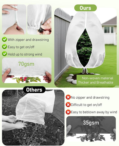 Winter Plant Covers Freeze Protection, 2 Pack Frost Covers (47.3" X 71"), with Zipper and Drawstring Reusable, 2.36 oz/yd² Frost Blankets for Outdoor Plants, for Potted Shrubs Fruit Trees