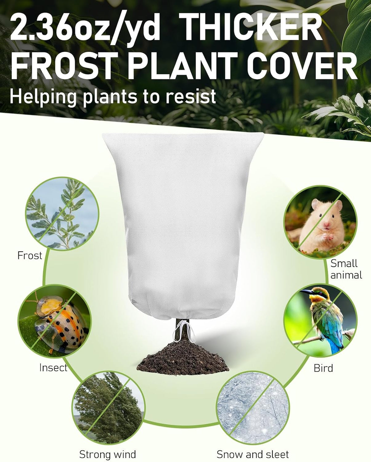 Winter Plant Covers Freeze Protection, 2 Pack Frost Covers (47.3" X 71"), with Zipper and Drawstring Reusable, 2.36 oz/yd² Frost Blankets for Outdoor Plants, for Potted Shrubs Fruit Trees