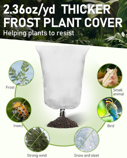 Winter Plant Covers Freeze Protection, 2 Pack Frost Covers (47.3" X 71"), with Zipper and Drawstring Reusable, 2.36 oz/yd² Frost Blankets for Outdoor Plants, for Potted Shrubs Fruit Trees