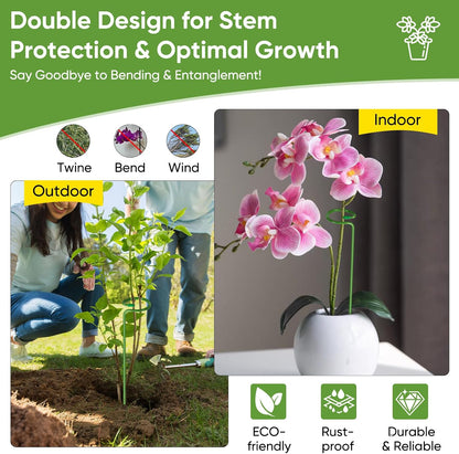 12 Pack Plant Support Stakes with 24 Pcs Plant Clips, Garden Single Stem Support Stake, Plant Cage Support Ring for Indoor Outdoor Flowers Rose Amaryllis Tomatoes Peony Lily Orchid